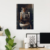 Funny Tiger Bathroom Print, Reading Newspaper on ポスター (ホームオフィス)