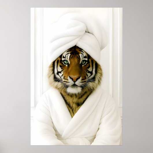 Funny Tiger Bathroom Print, Tiger In Bathrobe ポスター (正面)