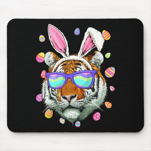 Funny Tiger Bunny Ears Costume Happy Easter Day Fa マウスパッド (正面)