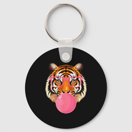 Funny Tiger Gles Blowing Bubble Gum Cute Tiger Fac キーホルダー (正面)