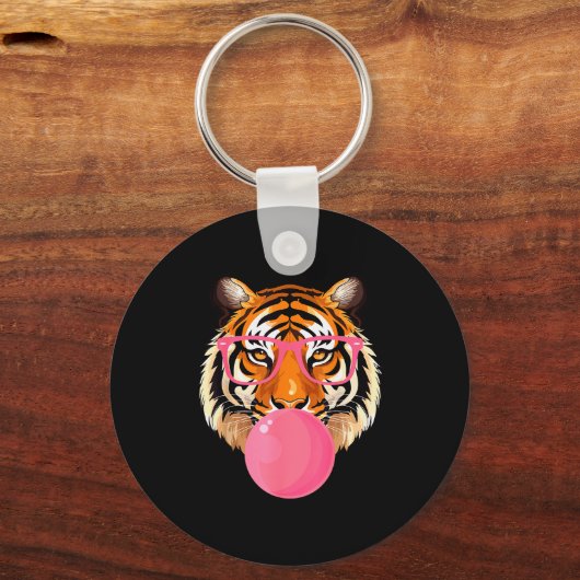 Funny Tiger Gles Blowing Bubble Gum Cute Tiger Fac キーホルダー (正面)