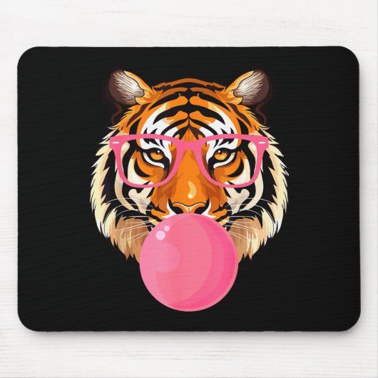 Funny Tiger Gles Blowing Bubble Gum Cute Tiger Fac マウスパッド (正面)
