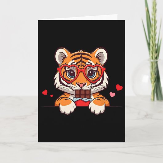 Funny Tiger Heart Chocolate Valentine Tiger Womens カード (正面)