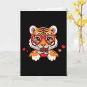 Funny Tiger Heart Chocolate Valentine Tiger Womens カード (黄色い花)