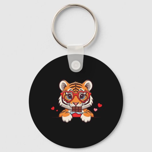 Funny Tiger Heart Chocolate Valentine Tiger Womens キーホルダー (正面)