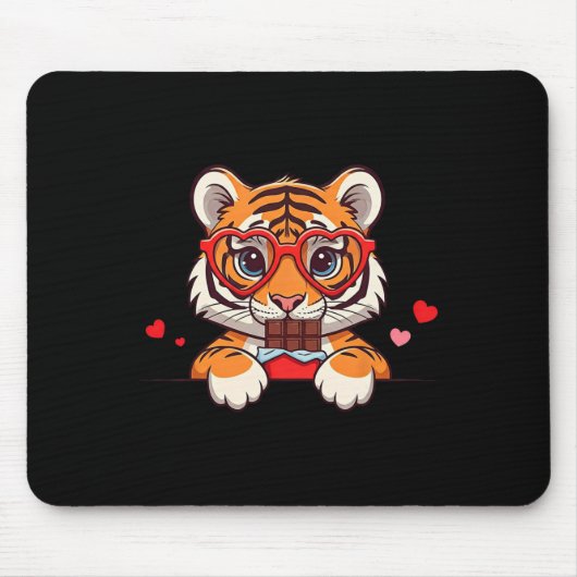 Funny Tiger Heart Chocolate Valentine Tiger Womens マウスパッド (正面)
