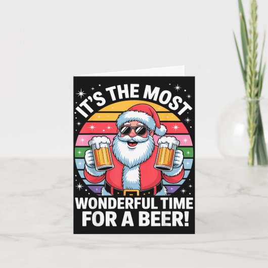 Funny Time For A Beer Santa Christmas  カード (正面)