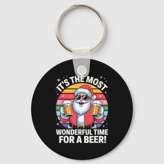 Funny Time For A Beer Santa Christmas  キーホルダー (正面)