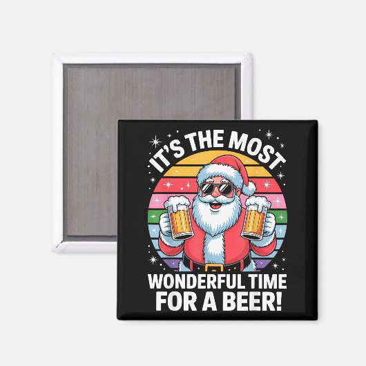 Funny Time For A Beer Santa Christmas  マグネット (正面/裏面)
