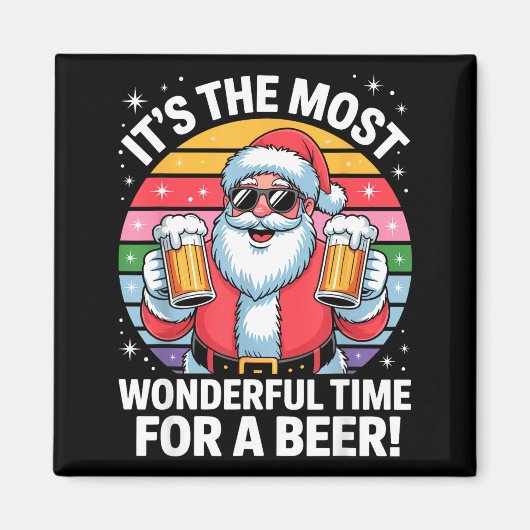 Funny Time For A Beer Santa Christmas  マグネット (正面)