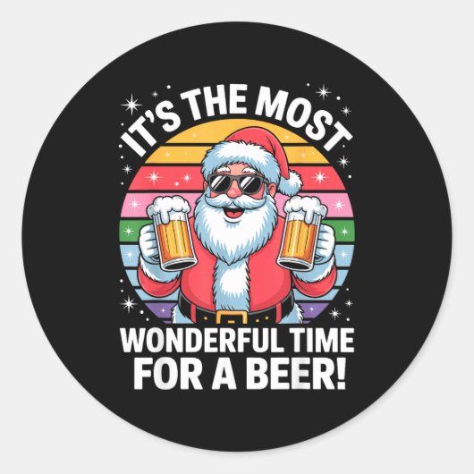 Funny Time For A Beer Santa Christmas ラウンドシール (正面)