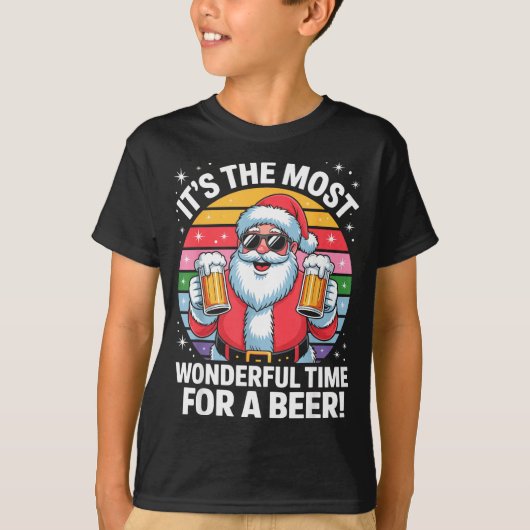 Funny Time For A Beer Santa Christmas  Tシャツ (正面)