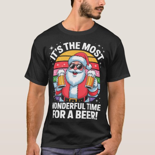 Funny Time For A Beer Santa Christmas Tシャツ (正面)