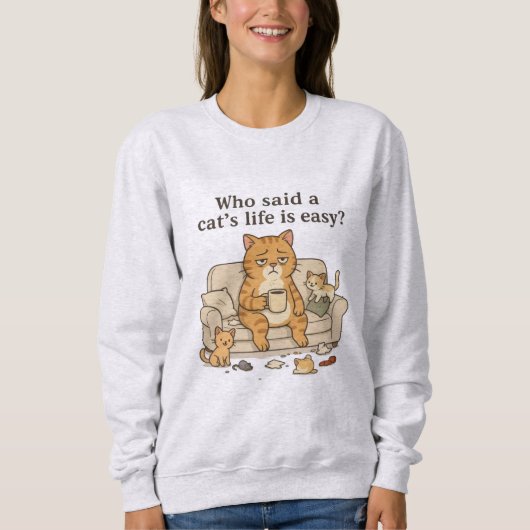 Funny Tired Cat Coffee Illustration Sweatshirt スウェットシャツ (正面)