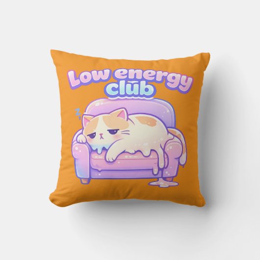 Funny Tired Cute Cat Melting on Chair Throw Pillow クッション (正面)