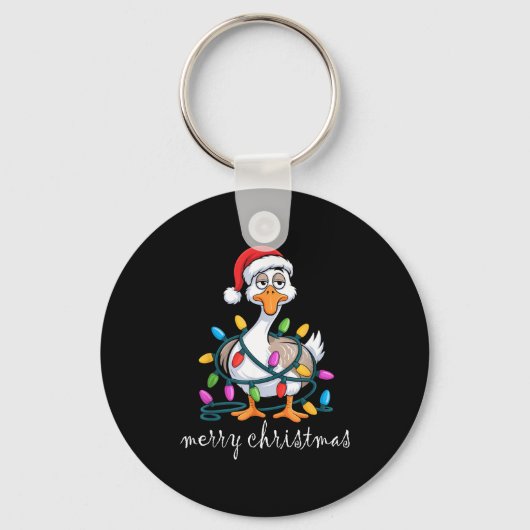 Funny Tired Goose Christmas Lights Silly Holiday F キーホルダー (正面)