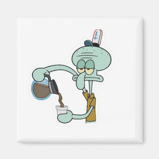 Funny Tired Squidward Pouring Coffee Mug - Morning マグネット (正面)