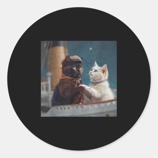 Funny Titanic Movie Cat Meme Rms Cruise Ship Men W ラウンドシール (正面)