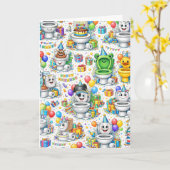 Funny Toilet Birthday Party カード (黄色い花)