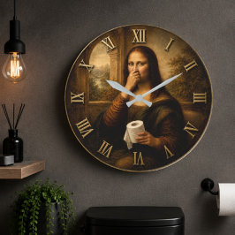 Funny Toilet Paper Mona Lisa Bathroom Humor ラージ壁時計