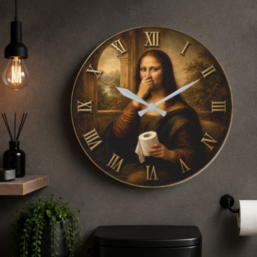 Funny Toilet Paper Mona Lisa Bathroom Humor ラージ壁時計