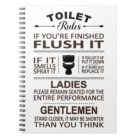 Funny Toilet Rules Bathroom Humor ノートブック (正面)