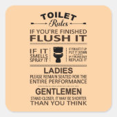 Funny Toilet Rules Bathroom Restroom Humor スクエアシール (正面)