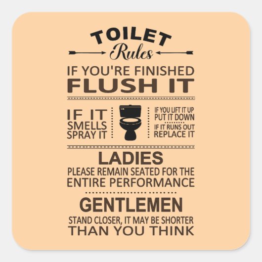 Funny Toilet Rules Bathroom Restroom Humor スクエアシール (正面)