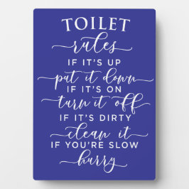 Funny Toilet Rules – Elegant White Text on Black フォトプラーク