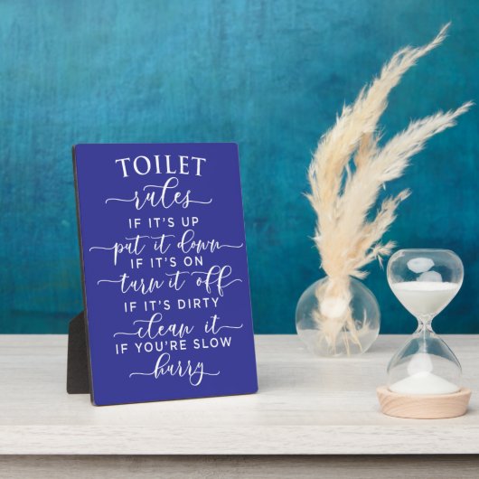 Funny Toilet Rules – Elegant White Text on Black フォトプラーク (側面)