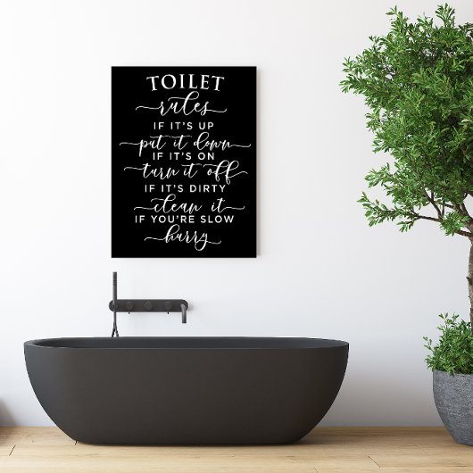 Funny Toilet Rules – Elegant White Text on Black ポスター