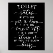 Funny Toilet Rules – Elegant White Text on Black ポスター (正面)