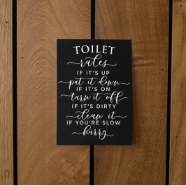 Funny Toilet Rules – Elegant White Text on Black ポストカード