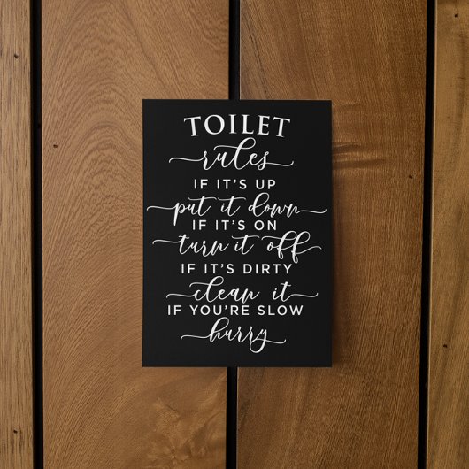 Funny Toilet Rules – Elegant White Text on Black ポストカード
