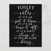 Funny Toilet Rules – Elegant White Text on Black ポストカード (正面)