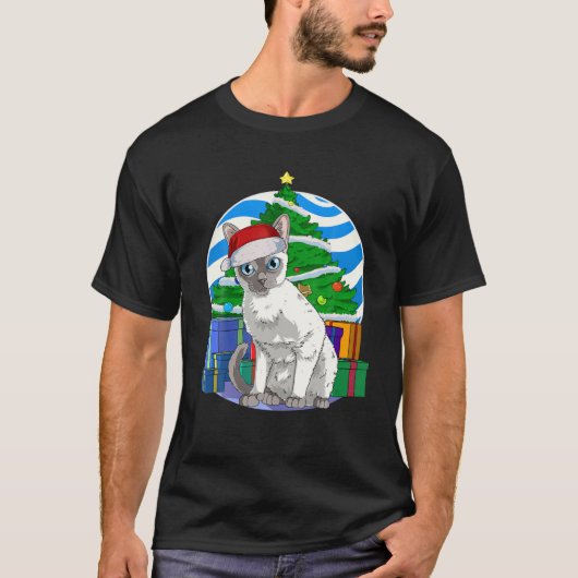 Funny Tonkinese Cat Santa Christmas Tree Decor Tシャツ (正面)