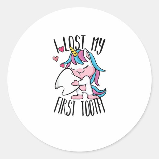 Funny Tooth Fairy - Cute Unicorn I Lost My First T ラウンドシール (正面)