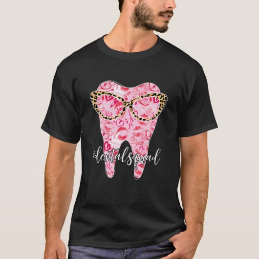 Funny Tooth Leopard Sunglasses Dental Dentist Vale Tシャツ (正面)