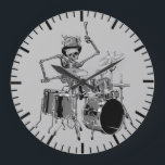 Funny Top Hat Skeleton Drummer Music Theme  ラージ壁時計<br><div class="desc">Funny Top Hat Skeleton Drummer Music Theme Large Clock</div>