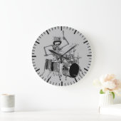 Funny Top Hat Skeleton Drummer Music Theme  ラージ壁時計 (ホーム)