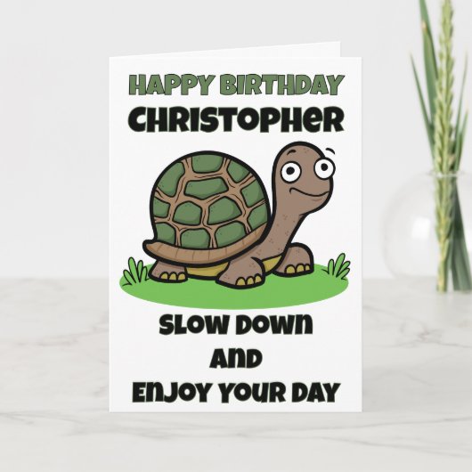 Funny Tortoise Birthday Slow And Steady Custom  カード (正面)