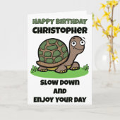 Funny Tortoise Birthday Slow And Steady Custom  カード (黄色い花)