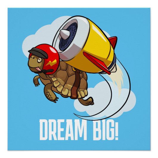 Funny Tortoise Dream Big! Motivational Jet Cartoon ポスター (正面)
