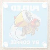 Funny Tortoise Fueled By Coffee Jet Pack Cartoon ガラスコースター (裏面)