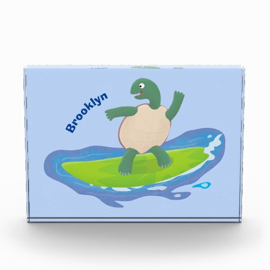 Funny tortoise wave surfing cartoon フォトブロック (正面)