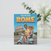 Funny Tourists on Vespa in Rome Italy Postcard ポストカード (スタンド正面)