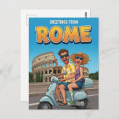 Funny Tourists on Vespa in Rome Italy Postcard ポストカード (正面/裏面)