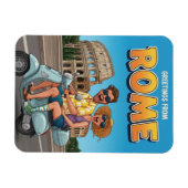 Funny Tourists on Vespa in Rome Italy Postcard マグネット (横)
