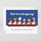 Funny Toy Dog Christmas Choir Dachshund Cartoon シーズンポストカード (正面/裏面)