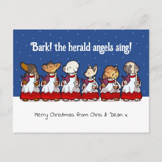 Funny Toy Dog Christmas Choir Dachshund Cartoon シーズンポストカード (正面)